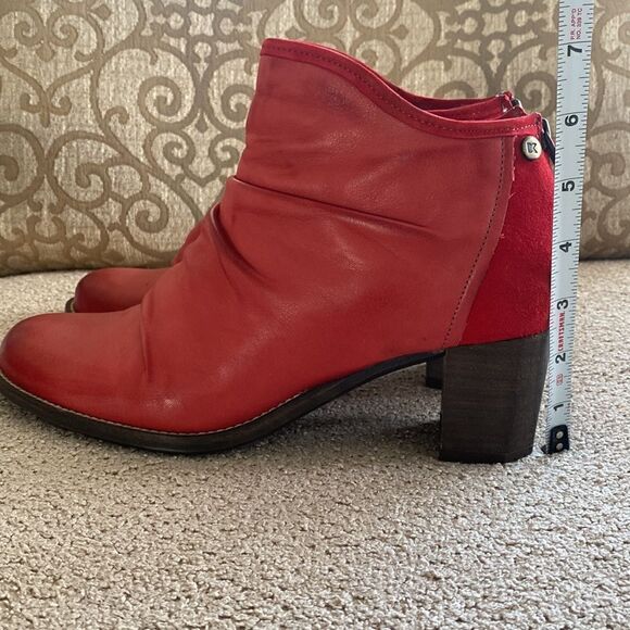 Dkode Red Leather & Suede Gorgeous Ankle Booties Block Heel Women’s Size EU 41 - Picture 7 of 13